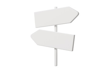 Fototapeta premium 3d empty direction signpost with two blank arrows pointing left and right. choice, options, navigation, decision making, direction concept. minimal white signboard icon, 3d render.