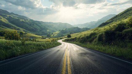 Scenic Road Beside Hills – Nature Wallpaper