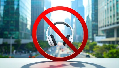 No headphones sign in city