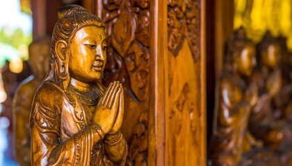 Obraz premium Carved wooden statue of a serene figure