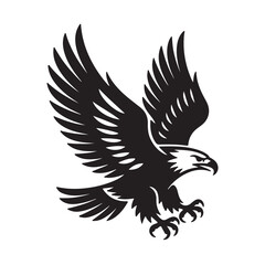 Obraz premium Silhouette of eagle with open wings flying and attacking prey