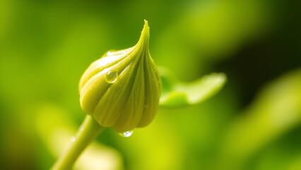 Obraz premium Fresh tea leaves glistening with morning dew, showcasing vibrant green hues in soft natural light.