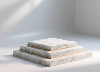 Marble podium with gold line isolated on white background