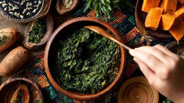 Preparing green vegetable dish