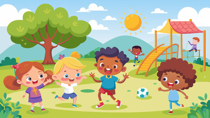 happy kids playing at the park vector background