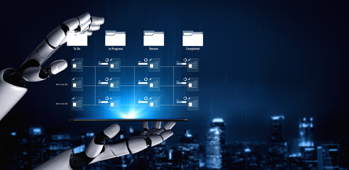 AI managing task workflow system, tracking document progress, analyzing productivity levels, and automating the status flow across structured project stages. Vouch