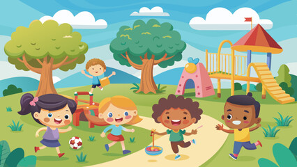 happy kids playing at the park vector background