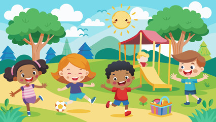 happy kids playing at the park vector background