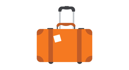 a vibrant orange suitcase with wheels handle and tag