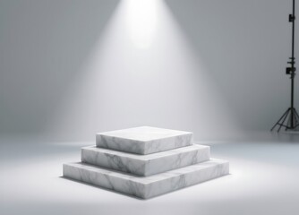 Obraz premium White marble product display podium with spotlight
