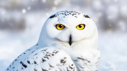 Snowy owl close-up in winter