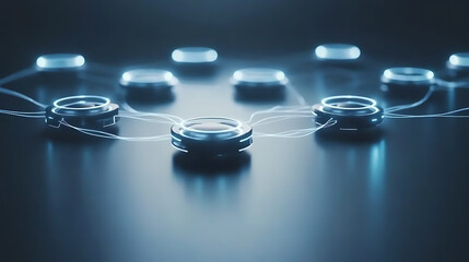 Interconnected Nodes with Glowing Lines on a Dark Surface