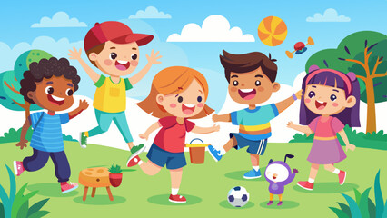 kids playing and entertaining moments vector