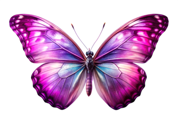Stunning iridescent purple butterfly with intricate wing patterns, a symbol of transformation and beauty, isolated on white background