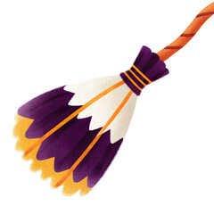 Witch broomstick clipart for Halloween-themed designs. isolated transparent background.