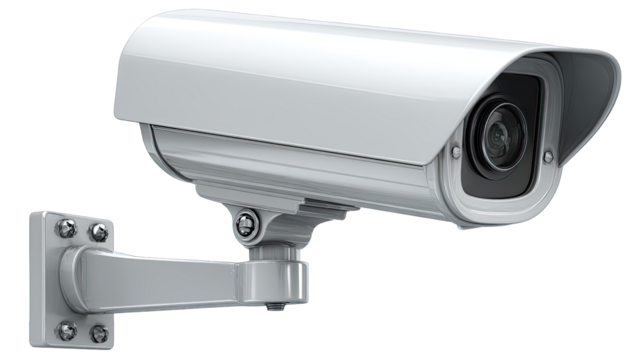 Security camera mounted on a wall