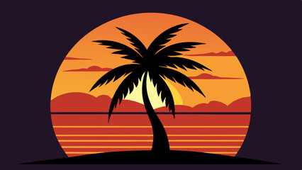 silhouette of palm tree with sunset vector
