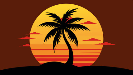 silhouette of palm tree with sunset vector