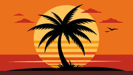 silhouette of palm tree with sunset vector