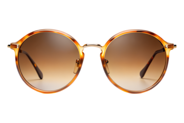 Fashionable round tortoiseshell sunglasses with gradient brown lenses and gold metal accents, a stylish accessory for modern eyewear and effective sun protection