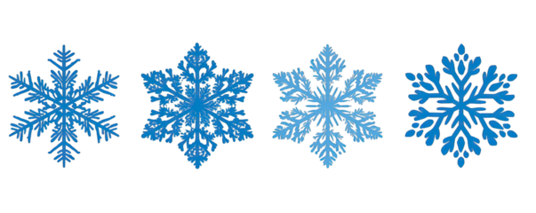 Four stylized blue snowflakes on black background