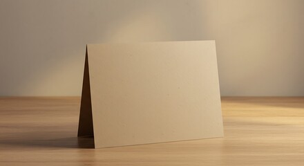 Minimalist blank card resting on a wooden surface casting subtle shadows for personalized message