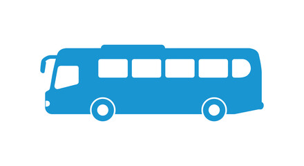 a blue bus icon with wheels windows and side mirrors