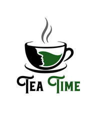Tea Time Vector Logo – Creative Cup Design with Face Silhouette and Steam