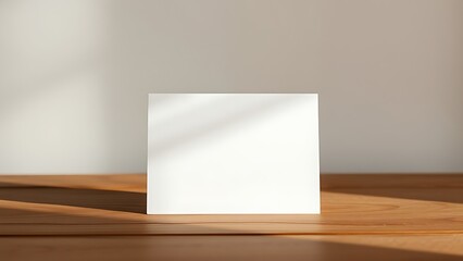 A simple blank card on a wooden surface, embodying minimalist elegance with soft lighting.