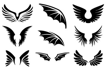 Angel and Bat Wing Silhouette Vector Set – Gothic, Fantasy, and Tattoo Designs