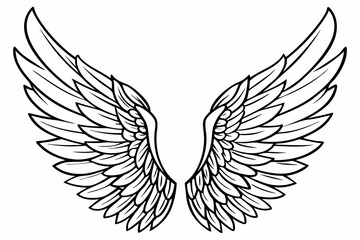 Obraz premium Angel Wings Vector Illustration – Detailed Feathered Wing Design for Tattoos and Logos