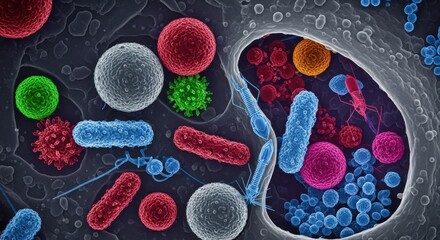Fototapeta premium Microscopic Worlds Diverse Shapes Colors Microorganisms Biology Science Exploration
