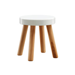 Modern White and Wood Children's Stool, Simple Round Top, Four Legs