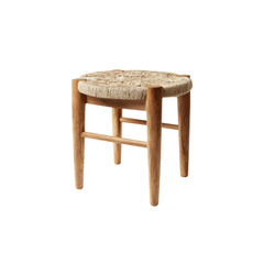 Rustic Wooden Stool with Woven Seat - Natural Home Decor