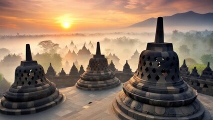Sunrise over ancient temples