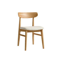 Modern Light Oak Wooden Chair with Beige Fabric Seat Cushion - Scandinavian Design