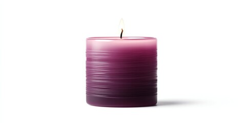 Elegant purple candle with soft glow on white background, perfect for soothing ambiance and relaxation in any setting.