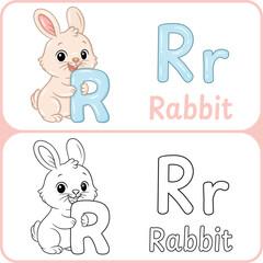 Letter R with Rabbit Educational Sketch and Colored