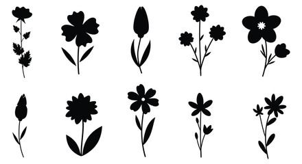various black flower silhouettes arranged neatly in rows