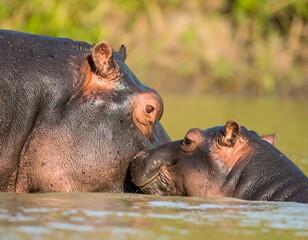 Hippos in water