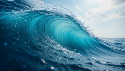 Majestic ocean wave captured mid-crest in stunning clarity — a powerful yet serene reminder of the ocean’s beauty, strength, and ever-changing rhythm under the sunlit sky