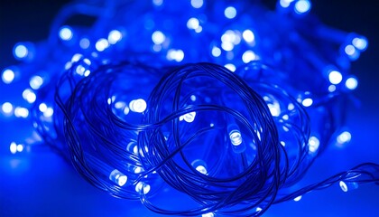 Close-up of blue string lights