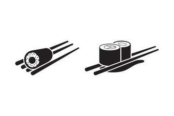 Simple black and white illustration of sushi and chopsticks