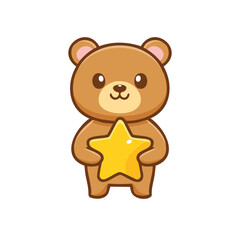 Obraz premium A cute cartoon bear happily holding a golden star. The bear looks adorable, with a friendly expression and the star glows