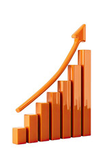 3D orange bar graph with upward trend