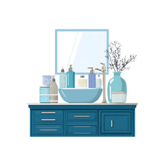 Serene Teal Bathroom Vanity with Stylish Accessories and Decor