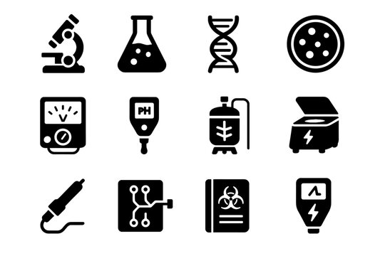 Microfluidics chip beaker research microscope chemical icon centrifuge ph tool petri bio