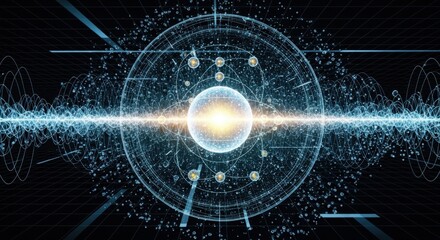 Abstract Digital Network With Glowing Core and Data Streams In Futuristic Cyber Space
