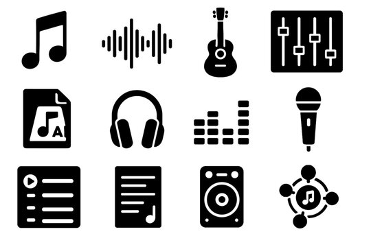 Microphone equalizer screen music headphone audio vector icon wave sheet ai