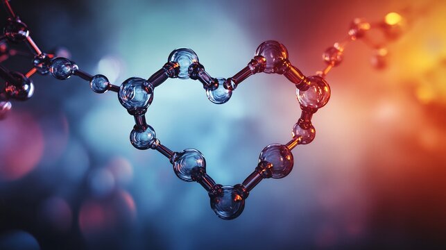 Chemistry atoms forming heart shape concept of love science education motivation poster design unique STEM artwork